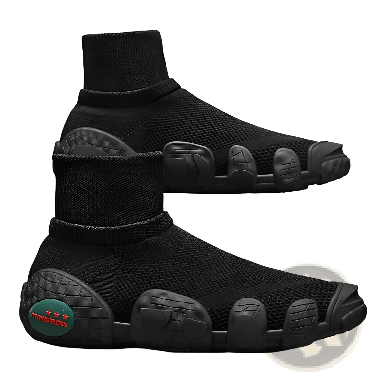 Black sock-style mesh sneakers mid top casual sport shoes with segmented rubber-like toe caps