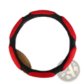 Mesh steering wheel cover 38cm universal fit in red and black textured sporty design for enhanced grip and style