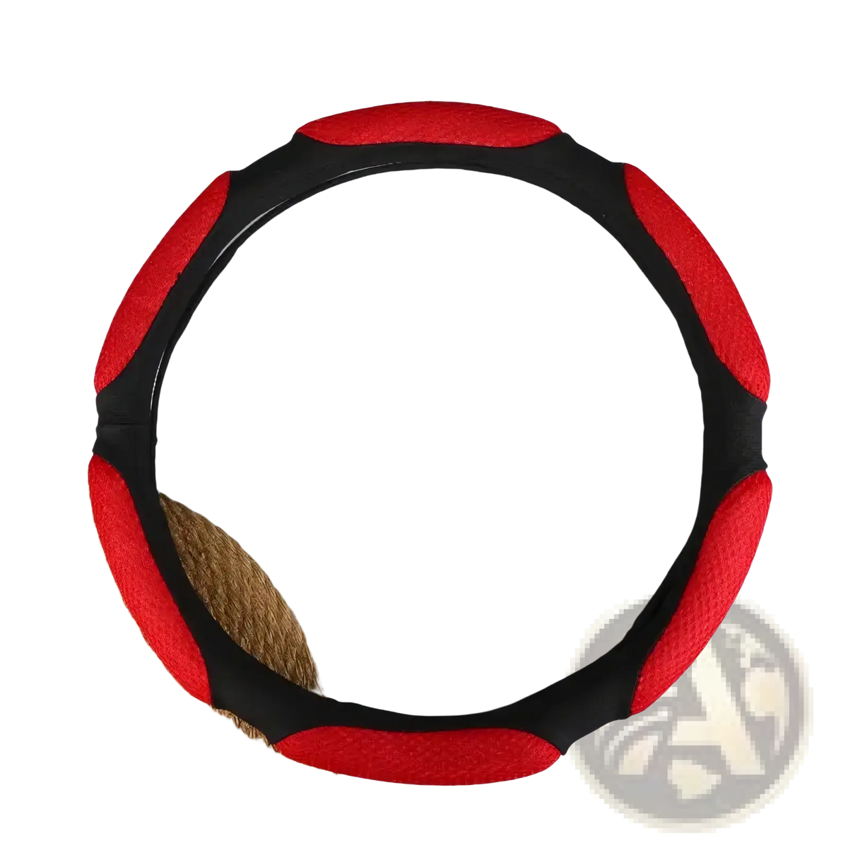 Mesh steering wheel cover 38cm universal fit in red and black textured sporty design for enhanced grip and style