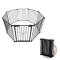 Black metal octagonal baby gate with foldable design and safety latch for secure play yard use