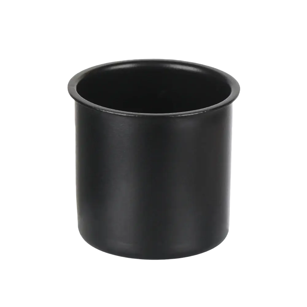 Black metal candle cup with smooth matte finish and flared rim 23x23x0.5mm for diy crafts and holders