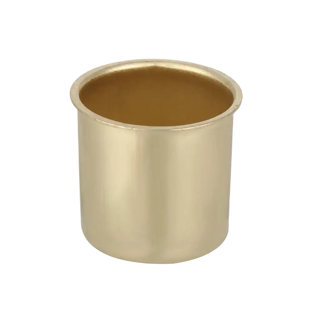 Gold-colored cylindrical metal candle cup with smooth interior and exterior for diy crafts and holders