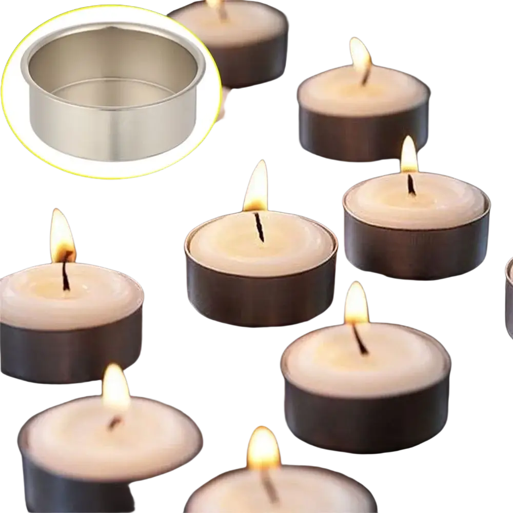 Silver metallic metal candle cup with smooth cylindrical design for diy crafts and candle holders