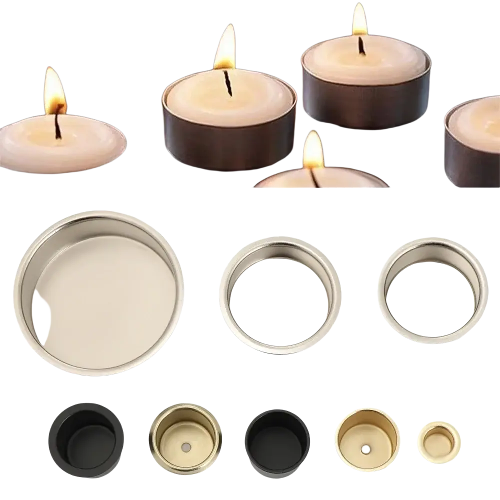 Metal candle cups for diy crafts in silver black gold and brushed metal finishes and various sizes