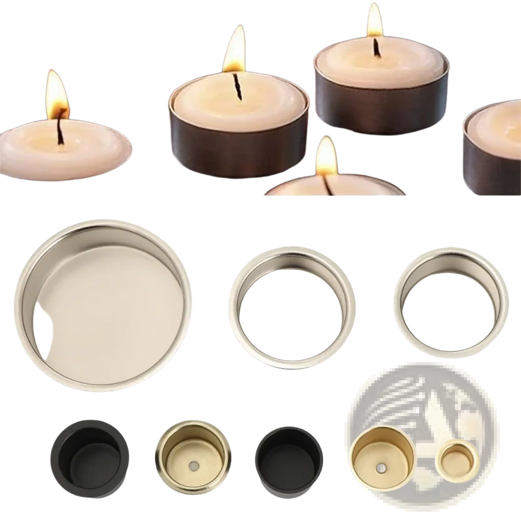 Metal candle cups for diy crafts in silver black gold and brushed metal finishes and various sizes