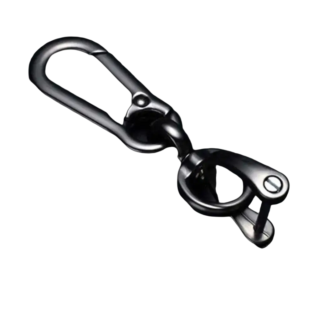 Black metal car key clip carabiner keychain with polished finish and sturdy locking mechanism for secure use