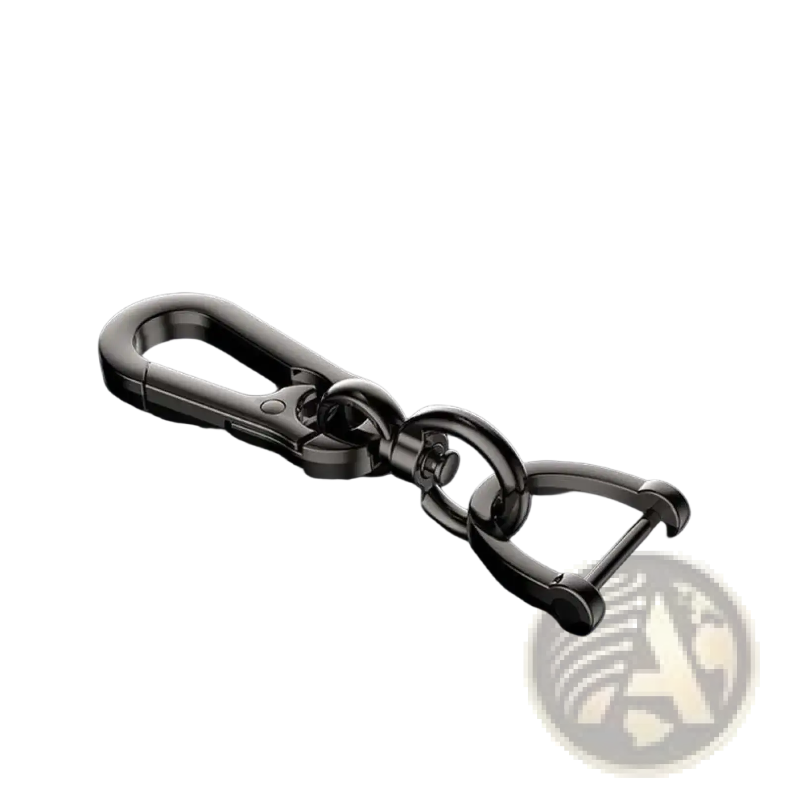 Black metal car key clip carabiner keychain with a sleek polished finish and two interlocking rings