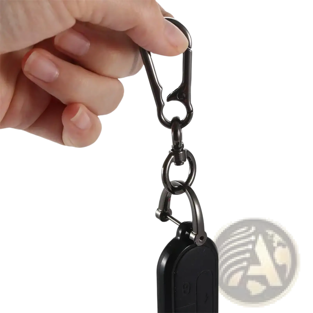 Black metal car key clip carabiner keychain with a sleek matte finish and sturdy ring links for secure attachment