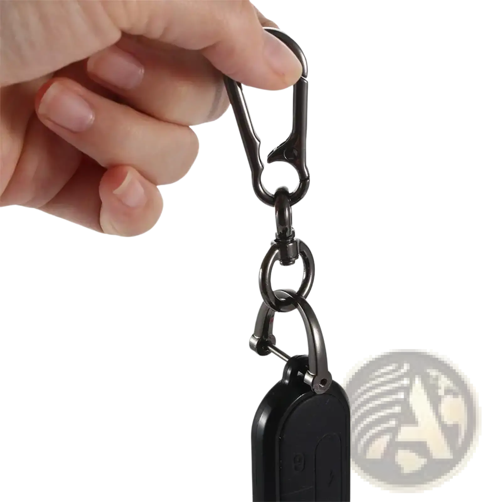 Black metal car key clip carabiner keychain with a sleek matte finish and sturdy ring links for secure attachment
