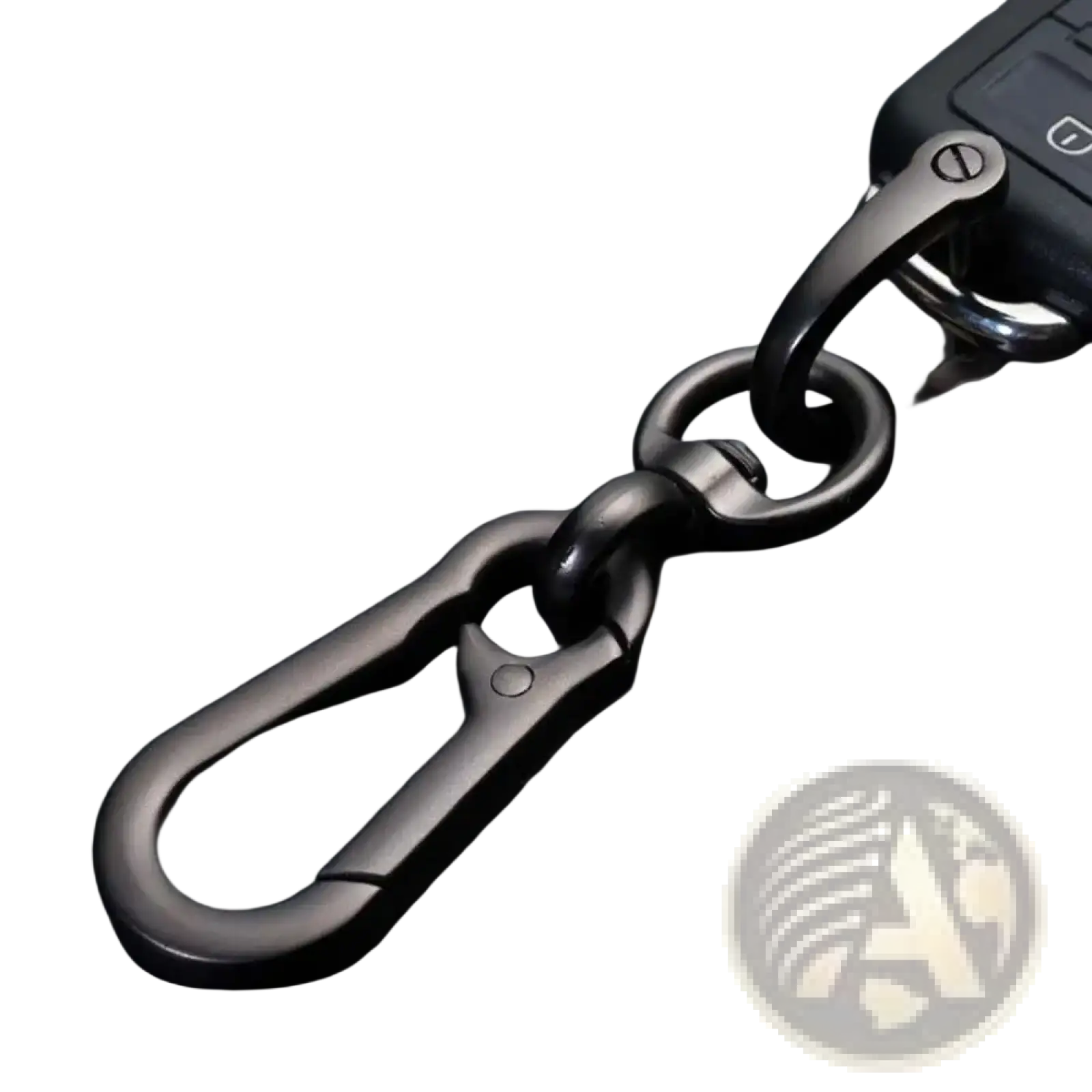 Black metal car key clip carabiner keychain with a sturdy sleek design and secure locking mechanism