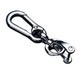 Shiny chrome metal car key clip carabiner keychain with polished finish and secure locking mechanism