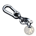Shiny chrome metal car key clip carabiner keychain with polished finish and secure locking mechanism