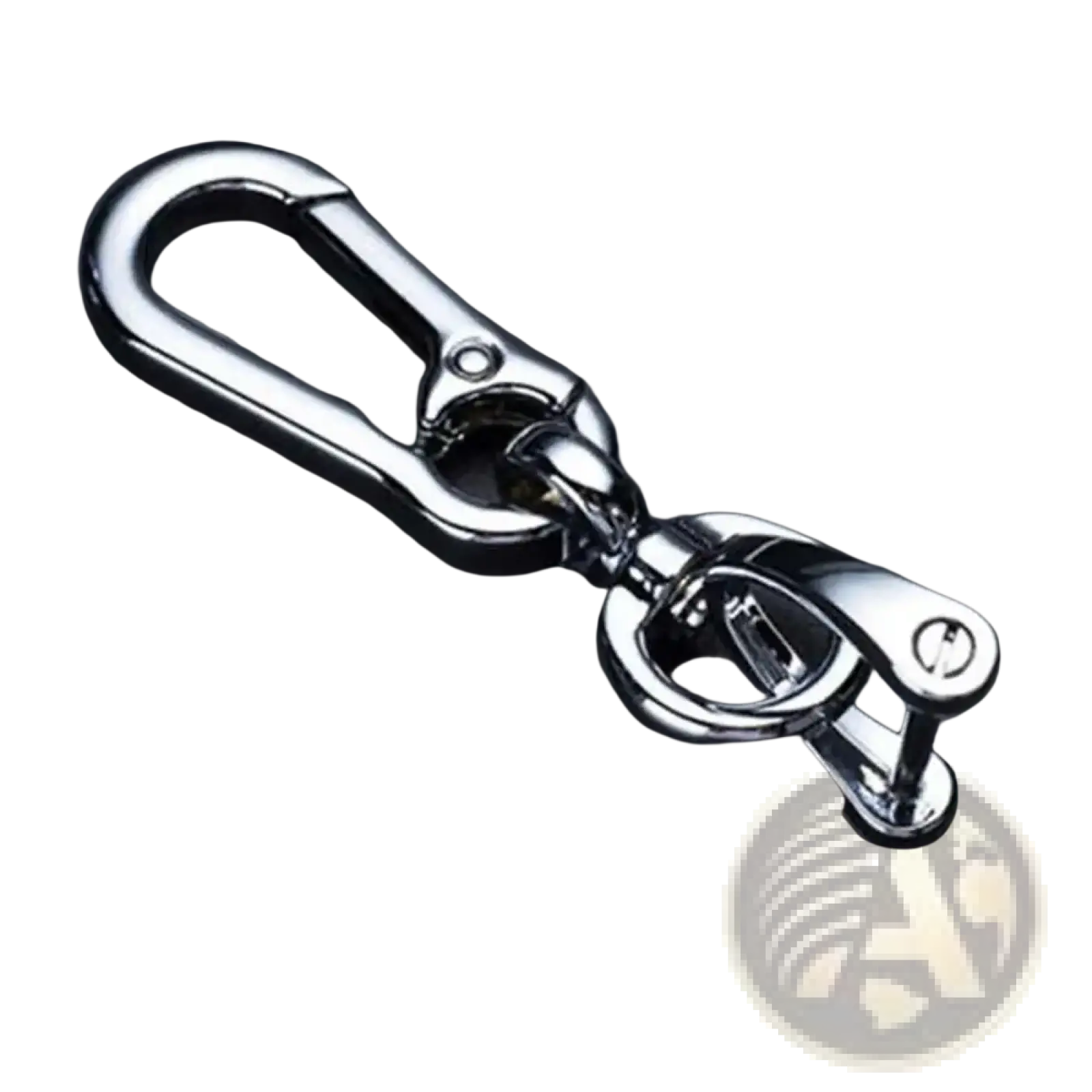 Shiny chrome metal car key clip carabiner keychain with polished finish and secure locking mechanism