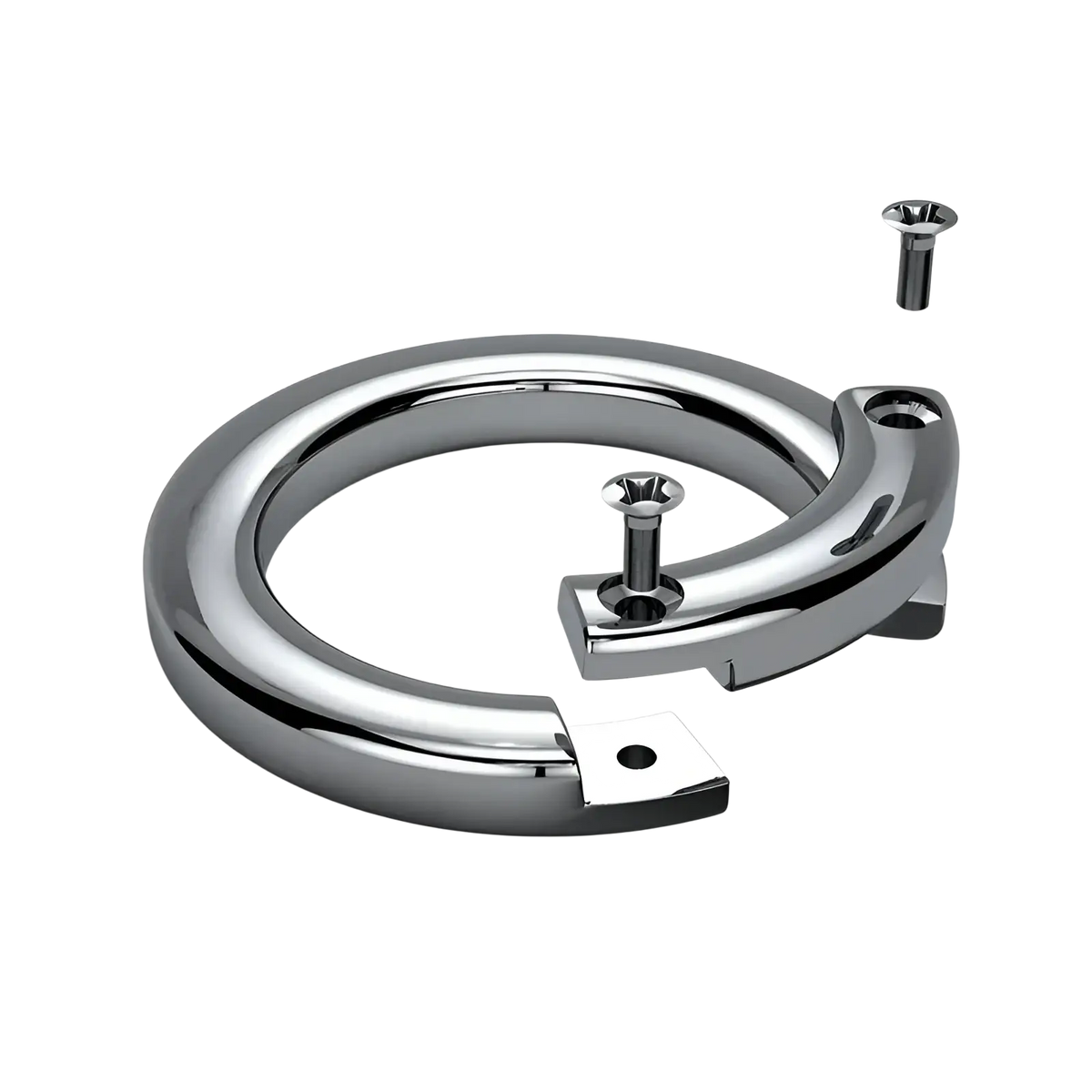 Chrome-finished metal car keychain detachable ring holder with polished finish and integrated screw mechanism