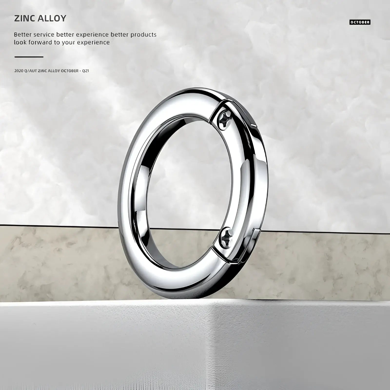 Metal car keychain detachable ring holder featuring a shiny chrome zinc alloy carabiner with a sleek circular design and two screws