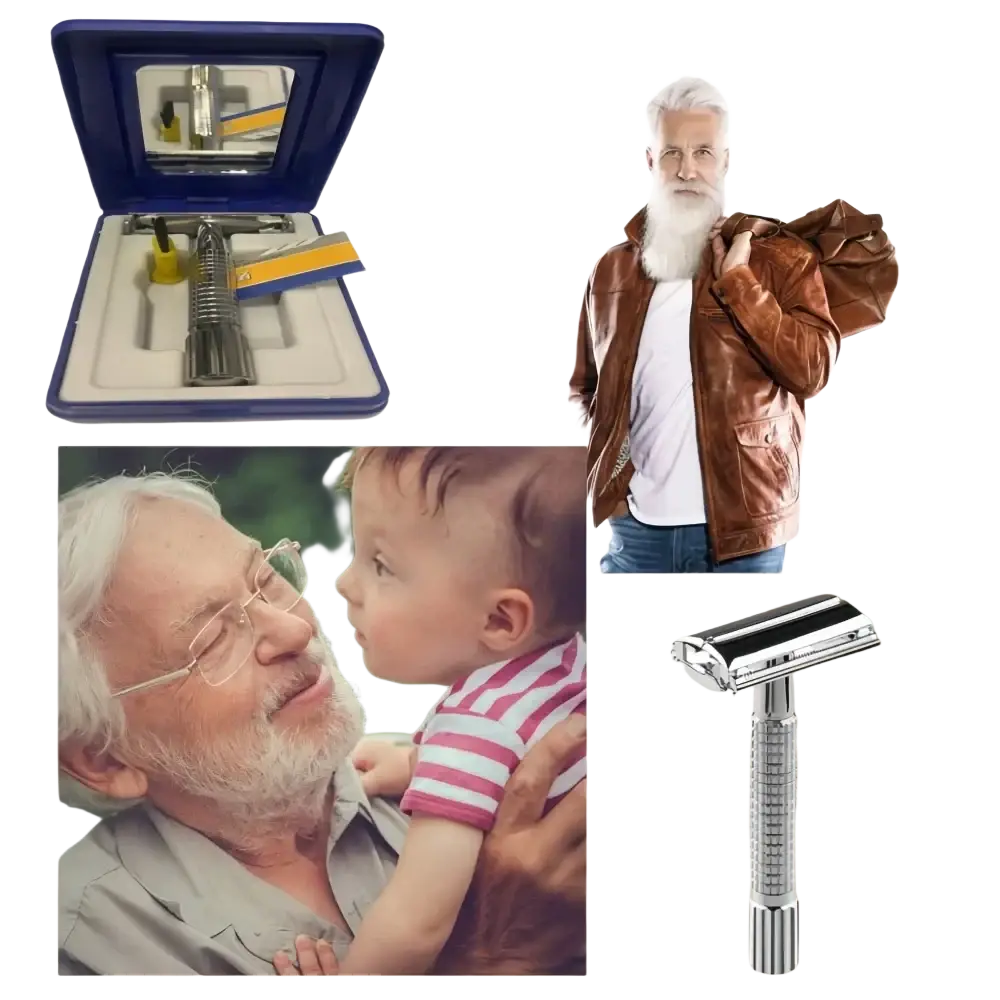 Metal chrome safety razor for men with textured grip and chrome finish for precise shaving