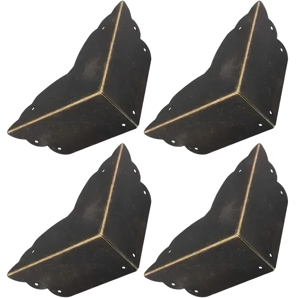 Antique bronze-finished metal corner protectors with scalloped edges for furniture and tables vintage design