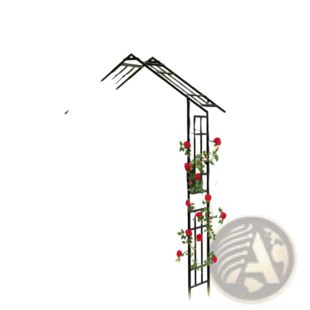 Black metal garden arch with adjustable width adorned with vibrant red roses for outdoor garden use