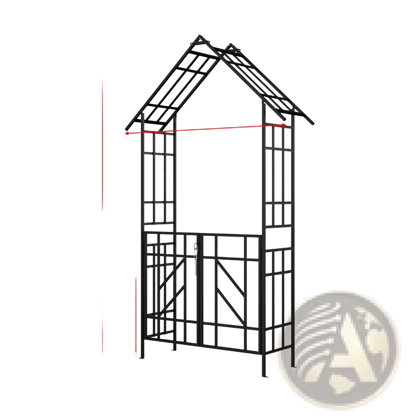 Black metal garden arbor with peaked roof and lattice panels metal garden arch with gate black iron trellis 97 inch
