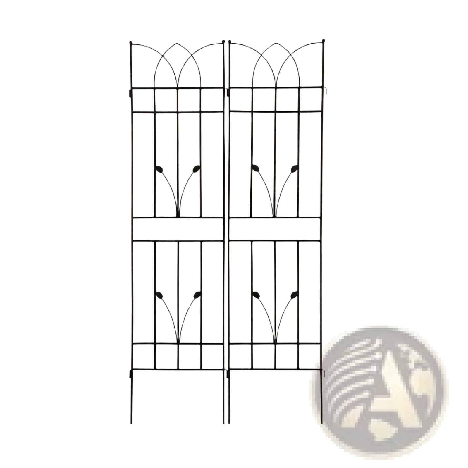 Black wrought iron metal garden trellis with arched top and vertical bars 71 inch 2 pack with rose decor