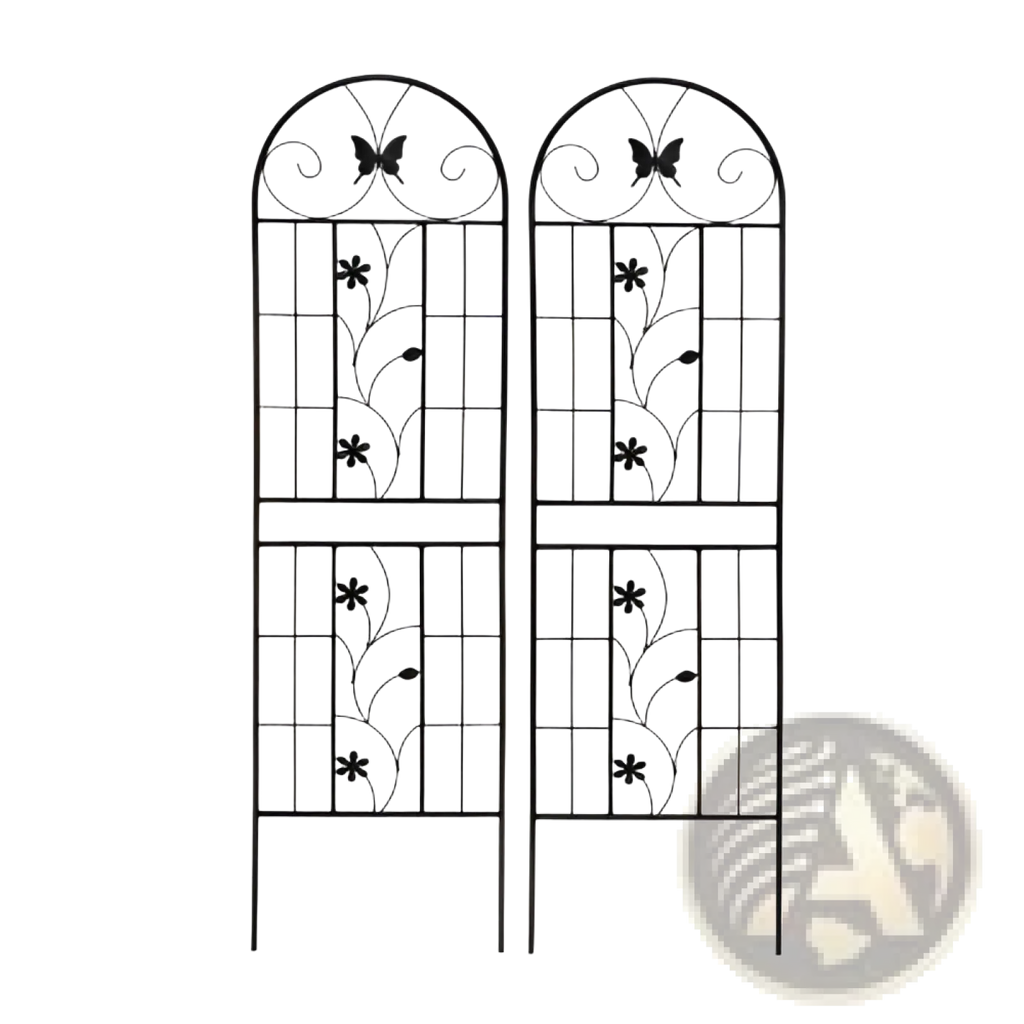 Black wrought iron garden trellis 2 pack rustproof butterfly design with arched top 71in height
