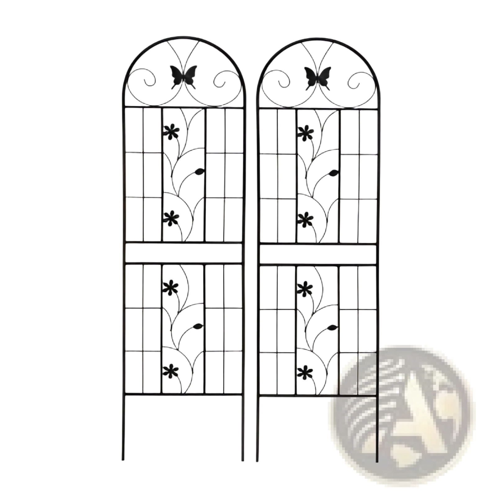 Black wrought iron garden trellis 2 pack rustproof butterfly design with arched top 71in height