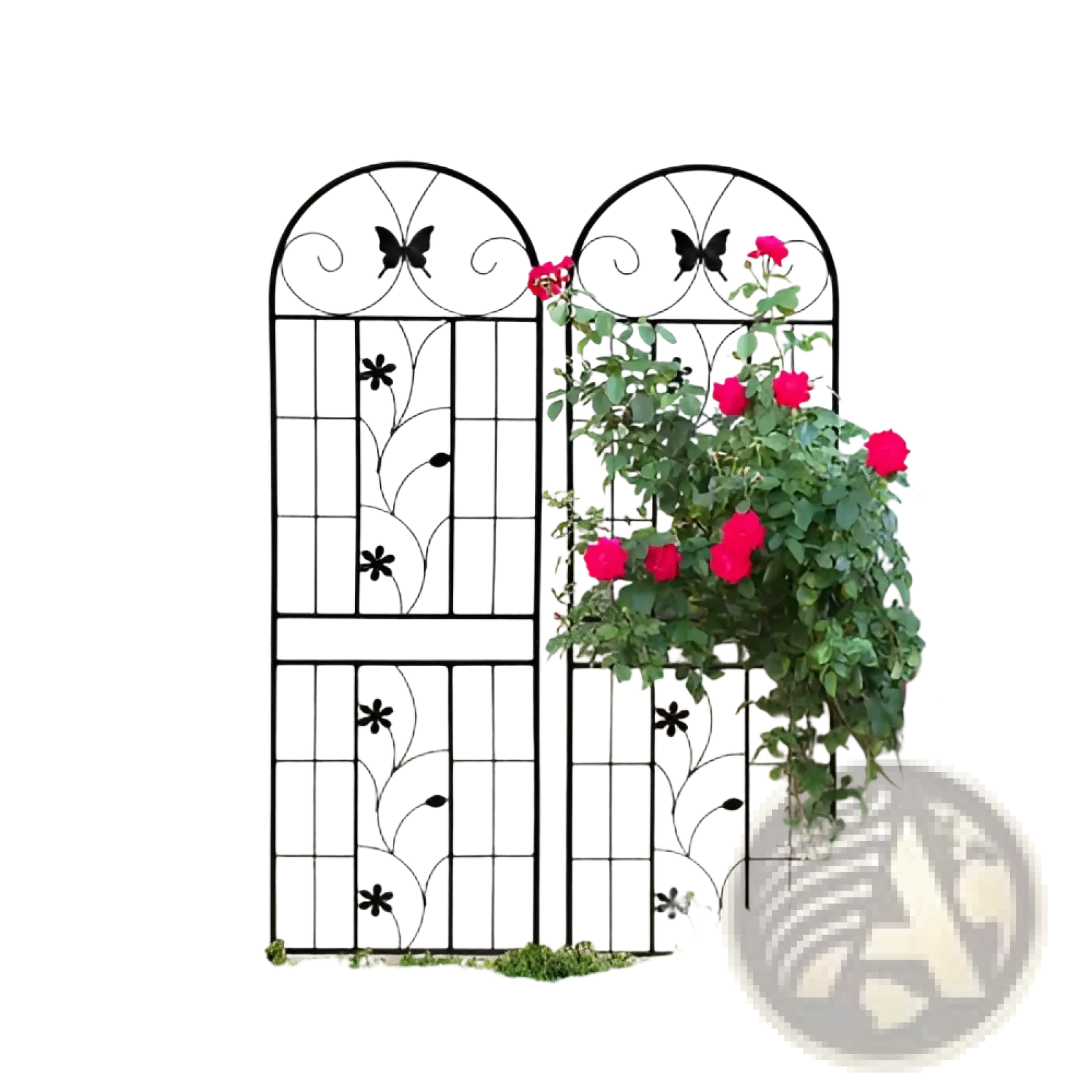 Black wrought iron garden trellis with arched top featuring rustproof butterfly and floral designs 71in 2 pack