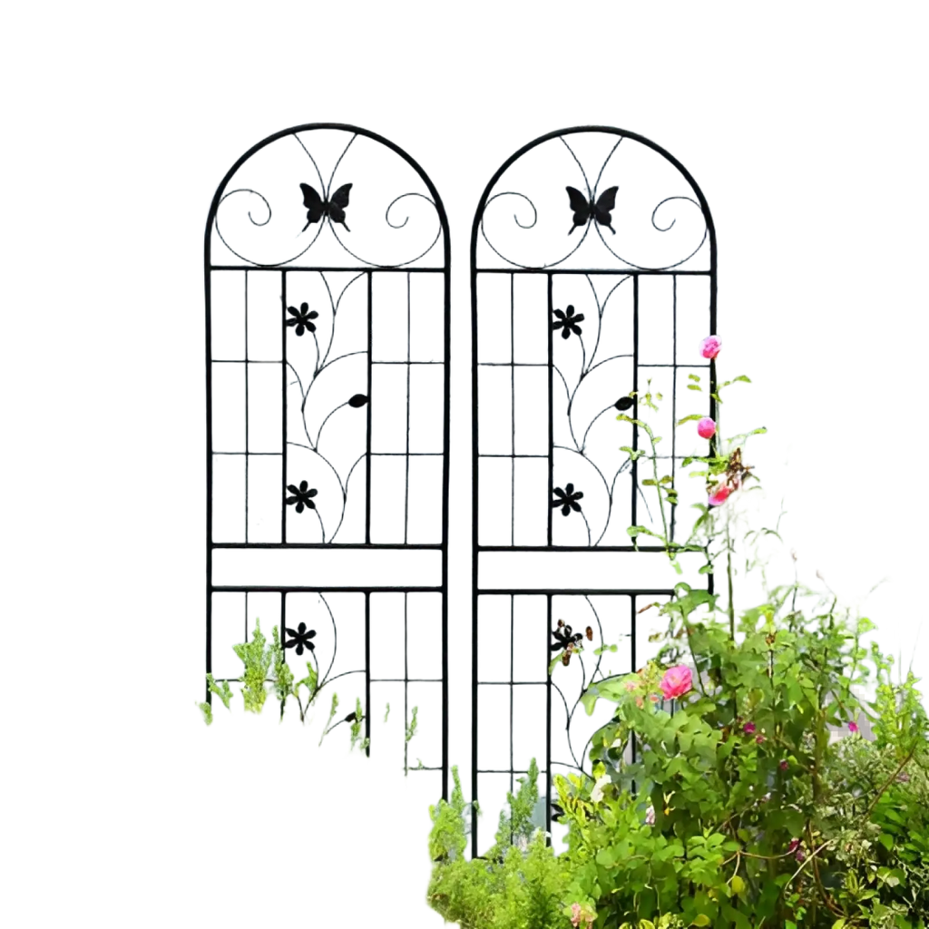 Black wrought iron metal garden trellis 2 pack rustproof butterfly design with arched tops 71in tall