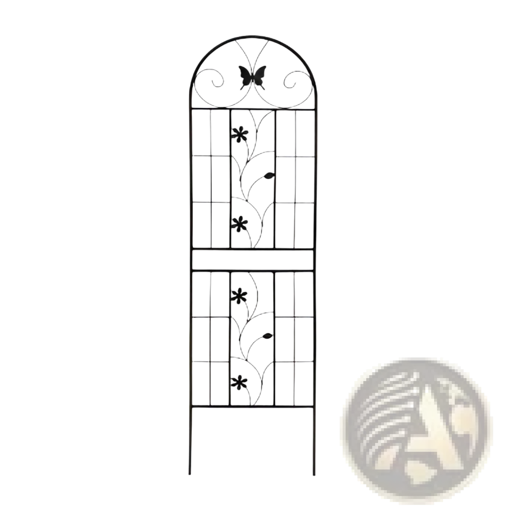 Black wrought iron garden trellis 2 pack with arched top butterfly and floral vine design rustproof 71in metal trellis