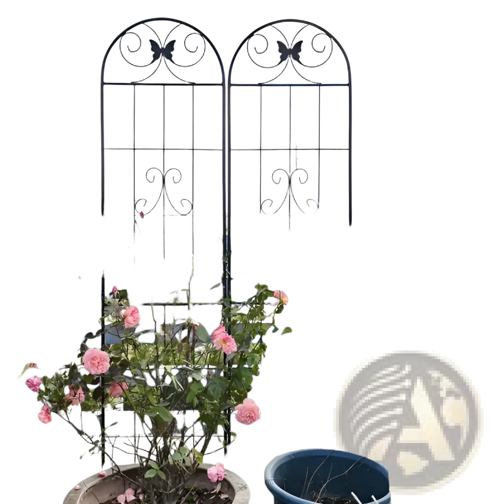 Black wrought iron metal garden trellis 4 pack with ornate butterfly and scrollwork designs 87 inch arched panels