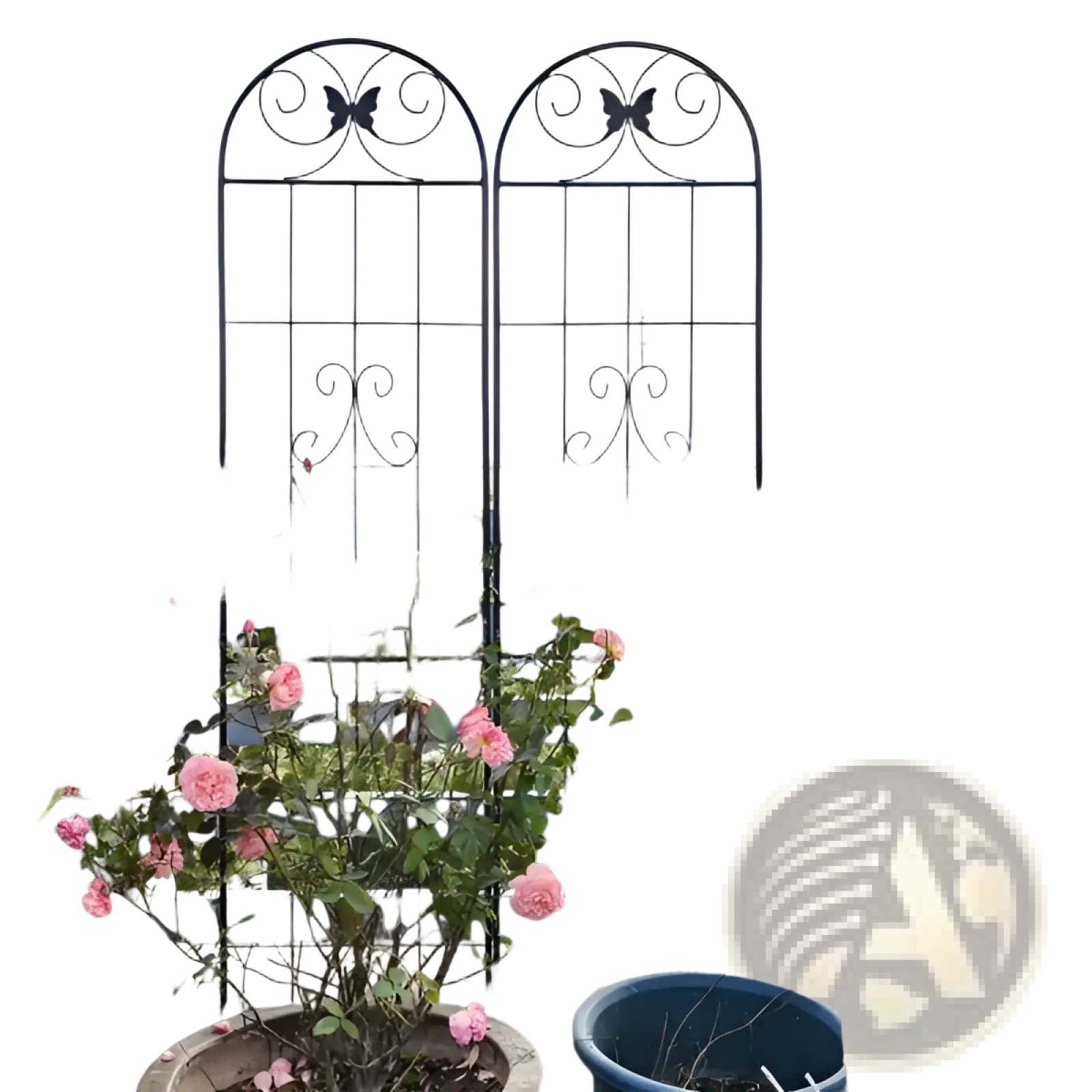 Black wrought iron metal garden trellis 4 pack with ornate butterfly and scrollwork designs 87 inch arched panels