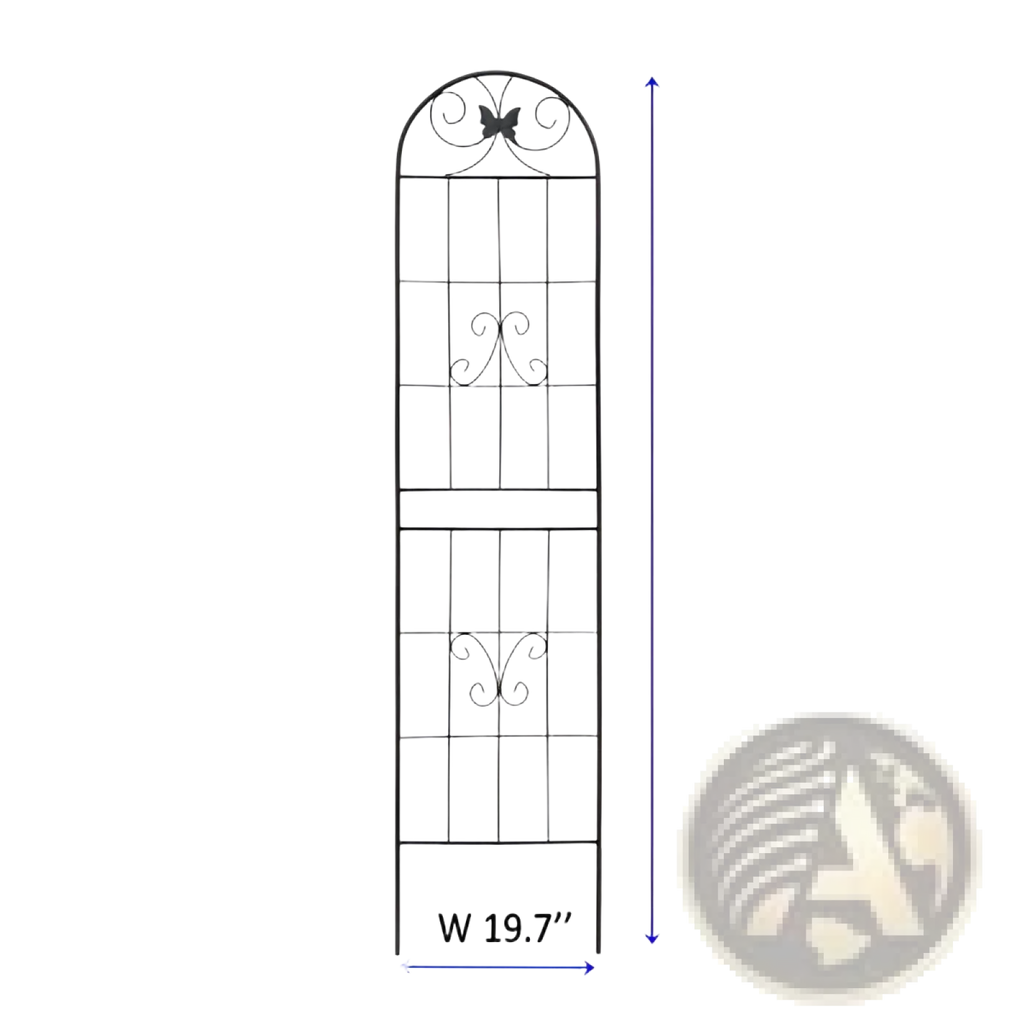 Black wrought iron metal garden trellis 4 pack with ornate scrollwork and butterfly motif 87 inch arched design