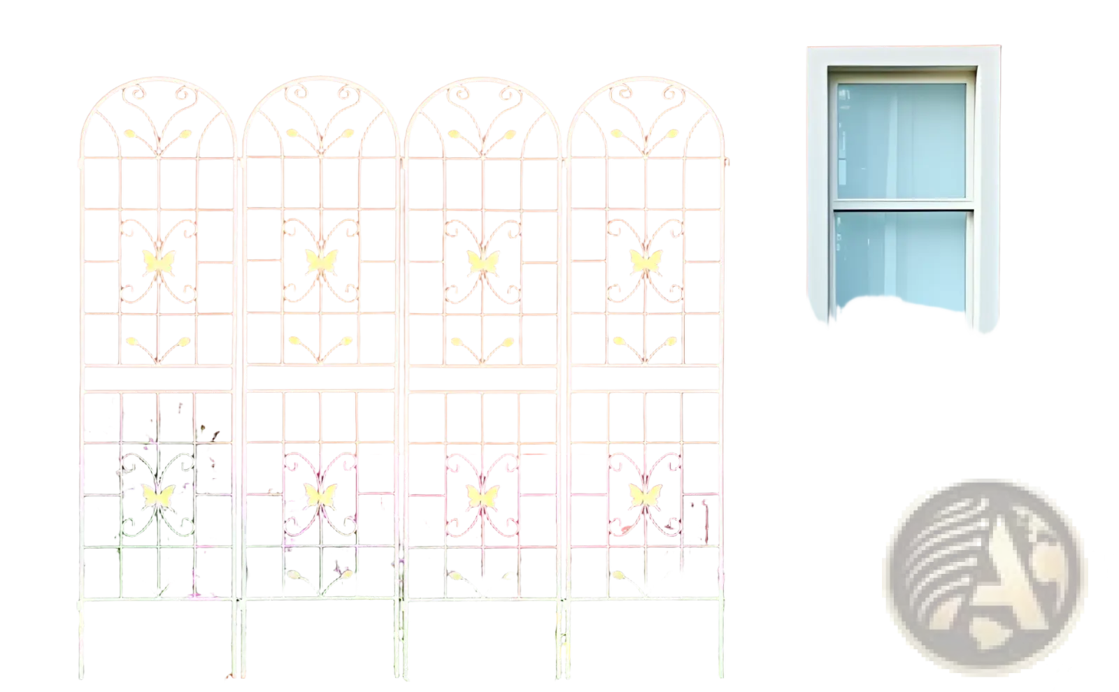 White metal garden trellis with ornate butterfly and leaf scrollwork for outdoor plant support 4 pack 86.7 inches tall