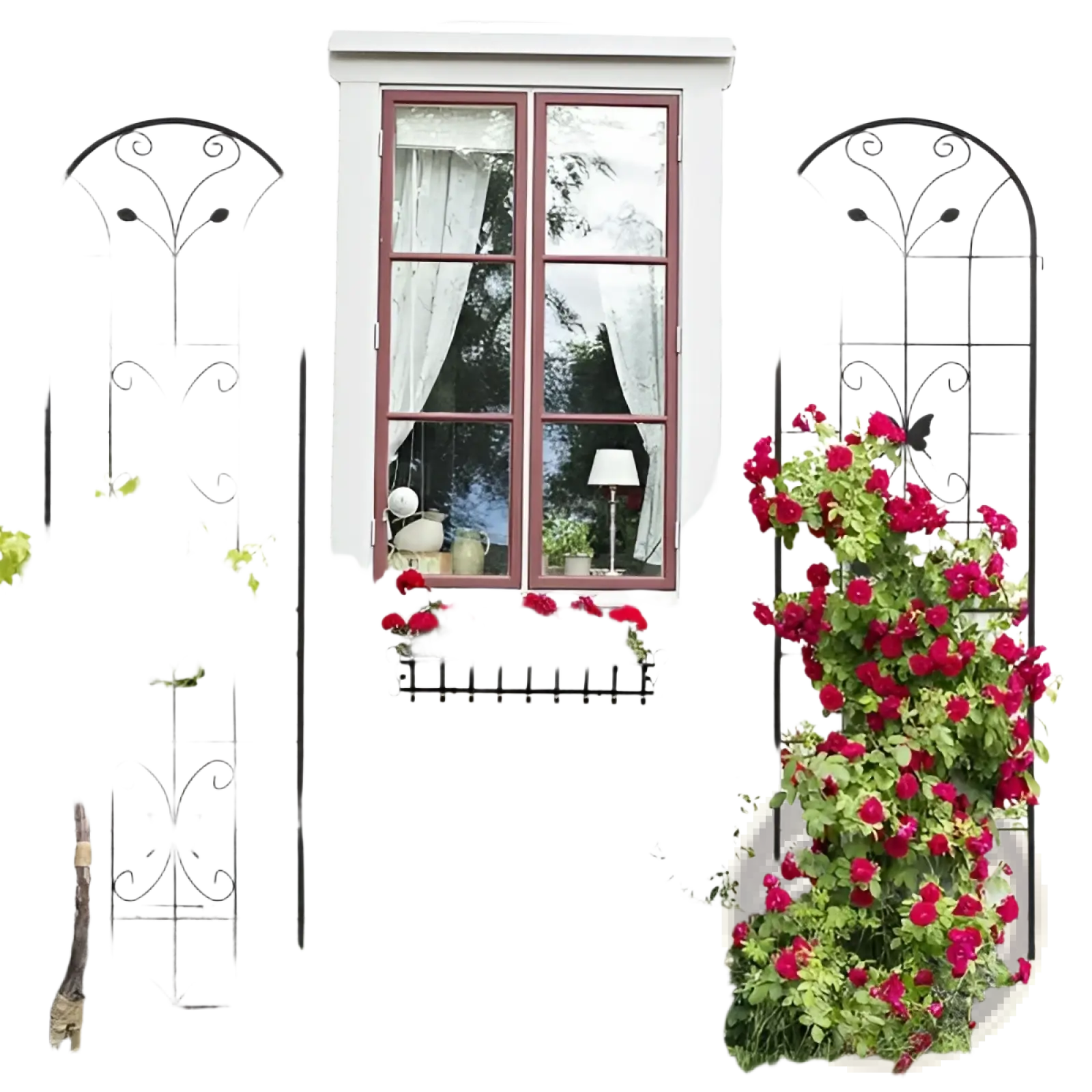 Black wrought iron metal garden trellis 4 pack featuring ornate butterfly scrollwork design 86.7 inches tall