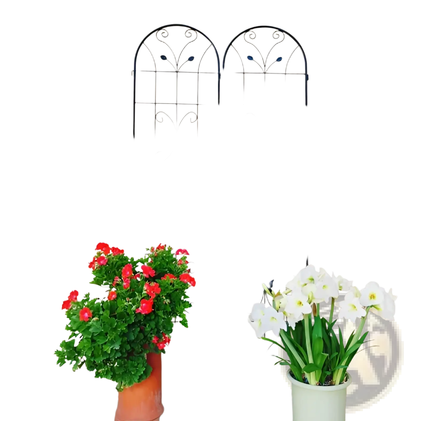 Black wrought iron metal garden trellis 4 pack with ornate butterfly and leaf scrollwork designs 86.7 inches tall
