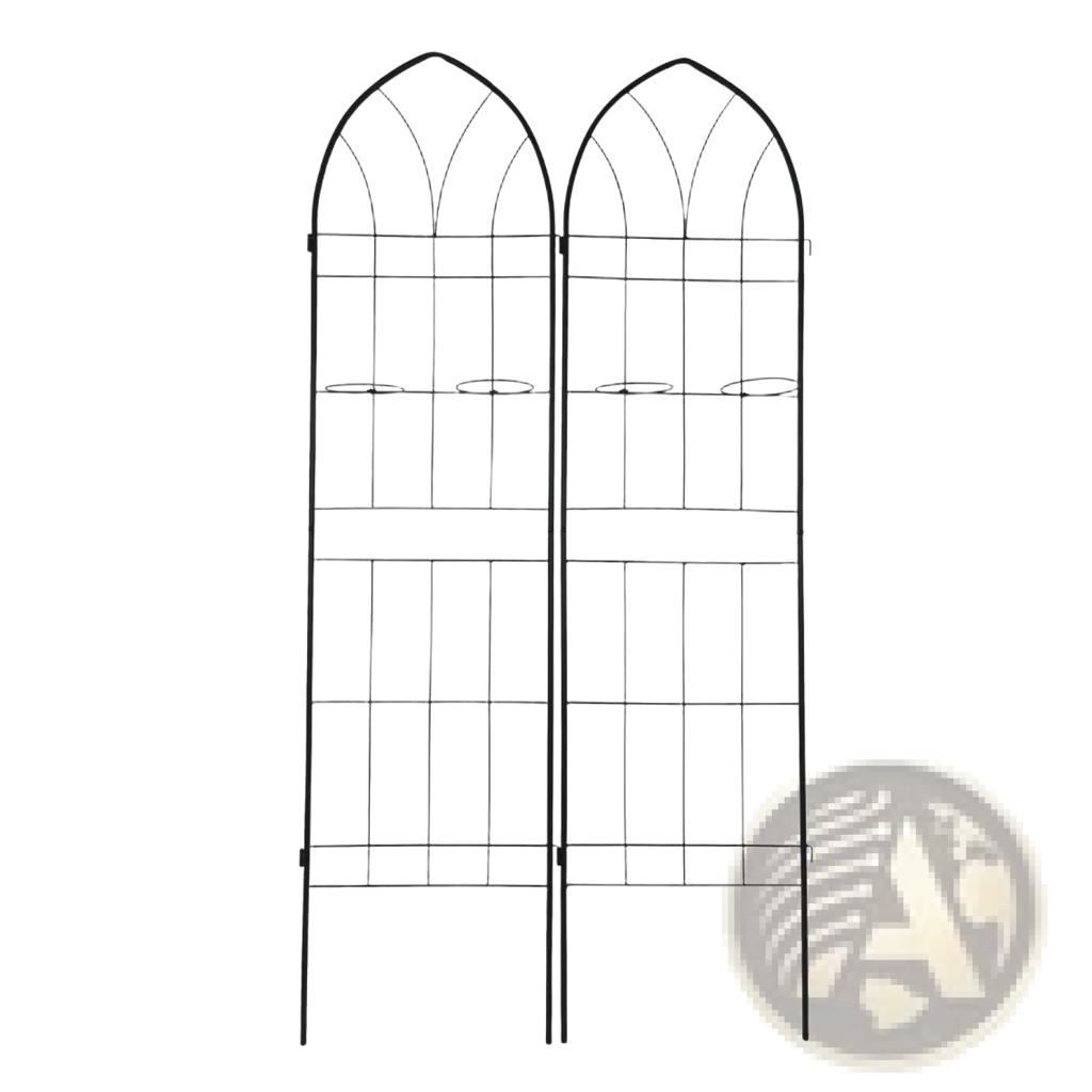 Black metal garden trellis 4 pack with arched top and grid pattern for climbing plants and vines