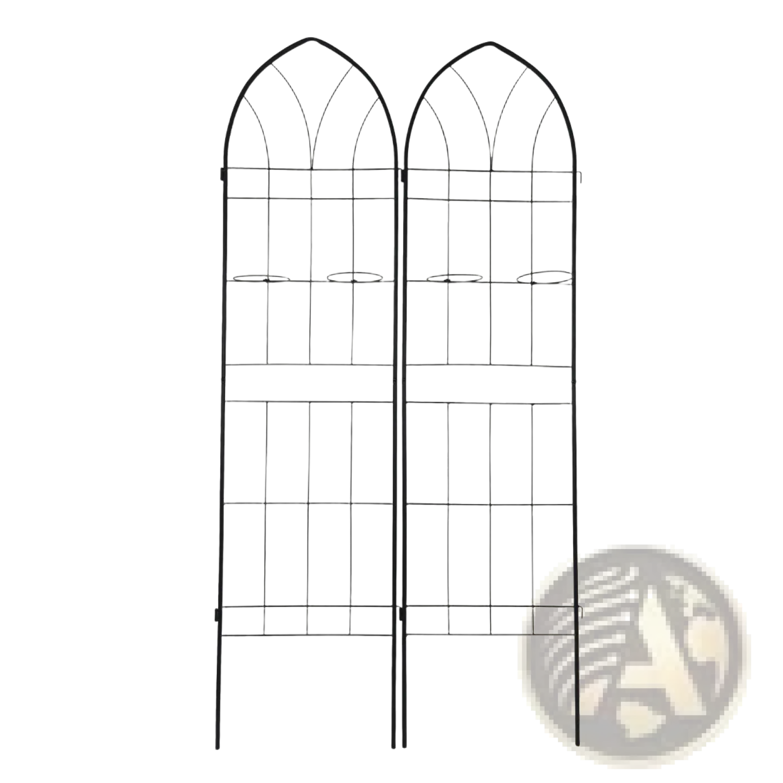 Black metal garden trellis 4 pack with arched top and grid pattern for climbing plants and vines