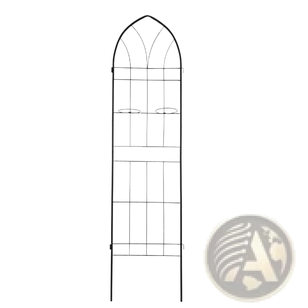 Black metal garden trellis with arched top and grid pattern for climbing plants 4 pack set