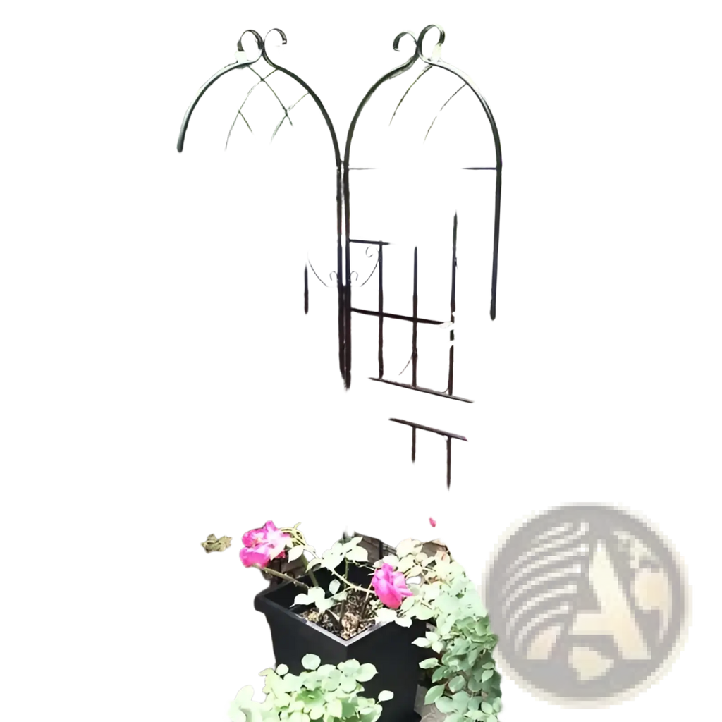 Black wrought iron metal garden trellis 71 inch arched plant support with ornate scrollwork 2 pack