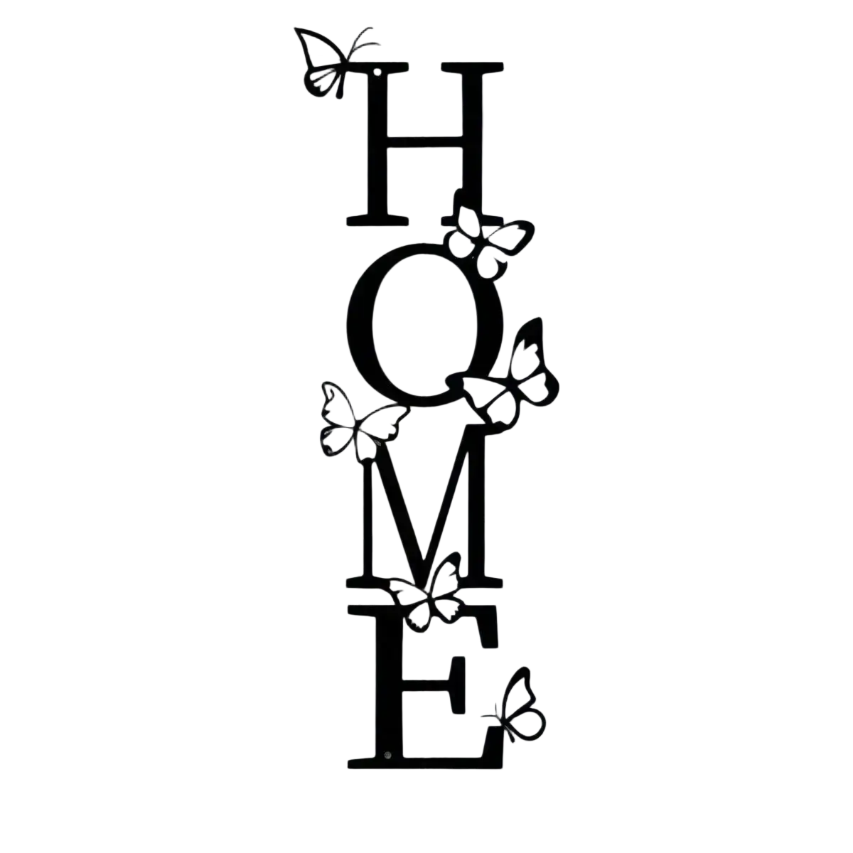 Black metal home wall sign featuring delicate butterfly cutouts for decorative indoor display