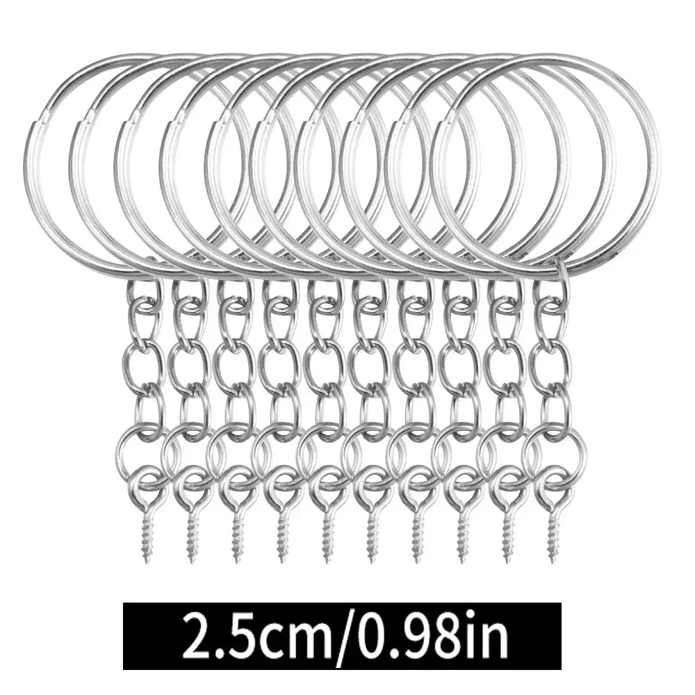 Set of silver-toned metal keychains with split rings, screw-in hooks, and chain links for secure organization