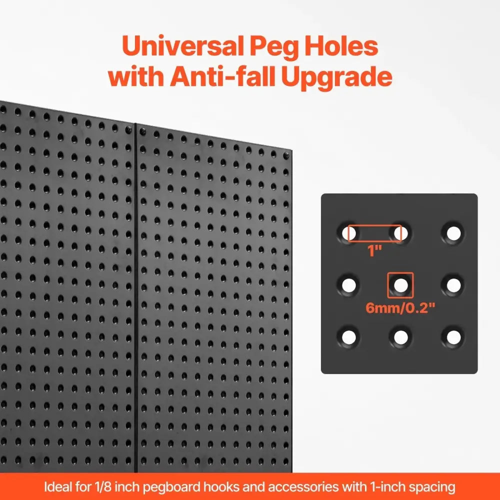 Black heavy duty steel pegboard wall organizer 2 pack with universal holes and anti-fall upgrade in black finish