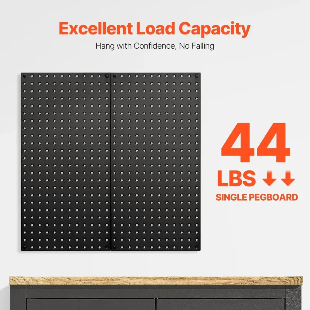 Black heavy duty steel pegboard wall organizer 2 pack with evenly spaced holes for tool and supply organization