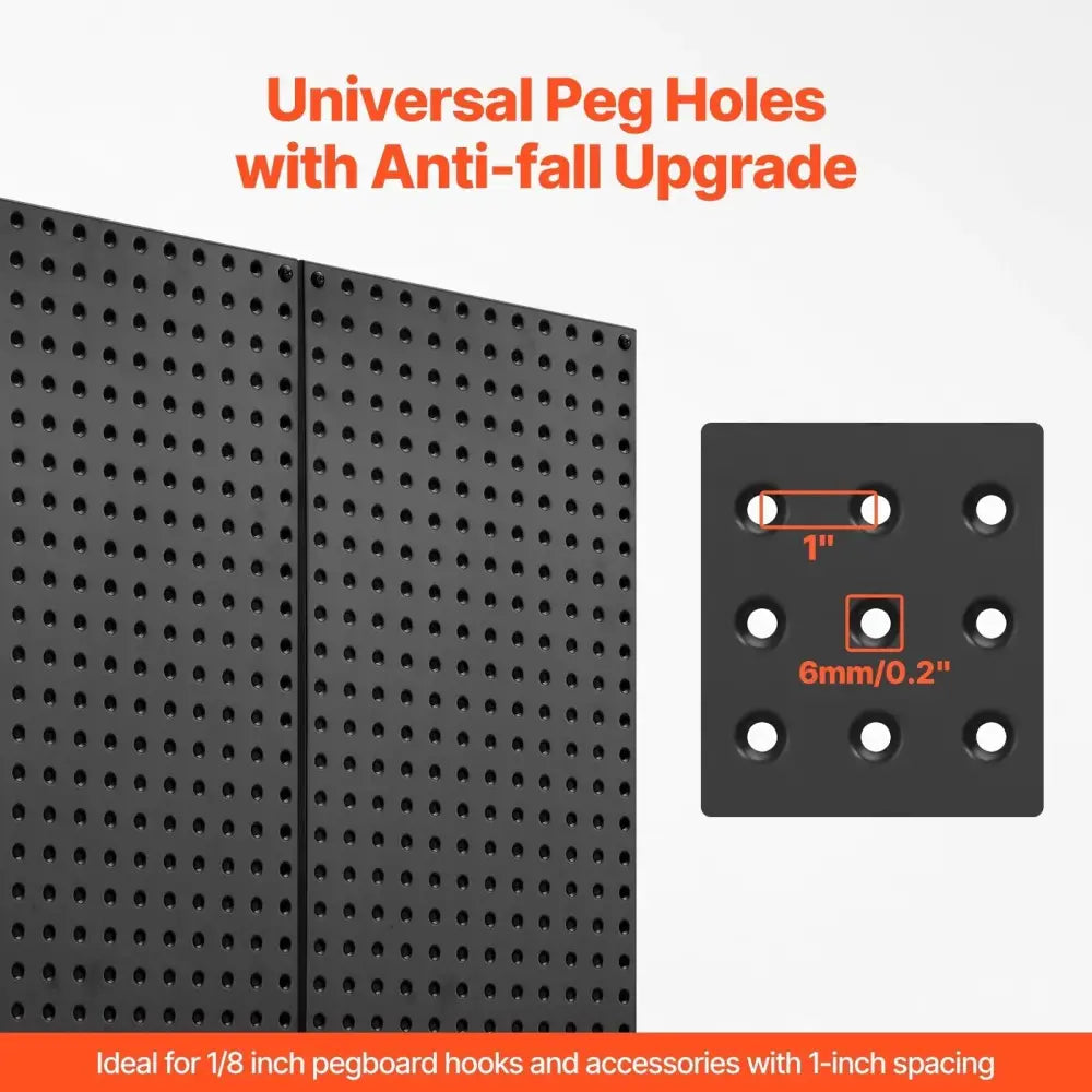 Black steel wall pegboard organizer 3 pack with universal holes and anti-fall upgrade in black steel material