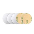 Five circular 35x35mm adhesive metal plate pads with white front and beige backing for car phone holder use