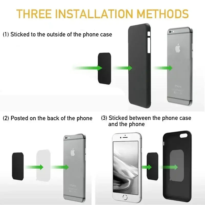 Black magnetic phone case sticker showing the back side of a metal plate disk for magnetic car phone holder use