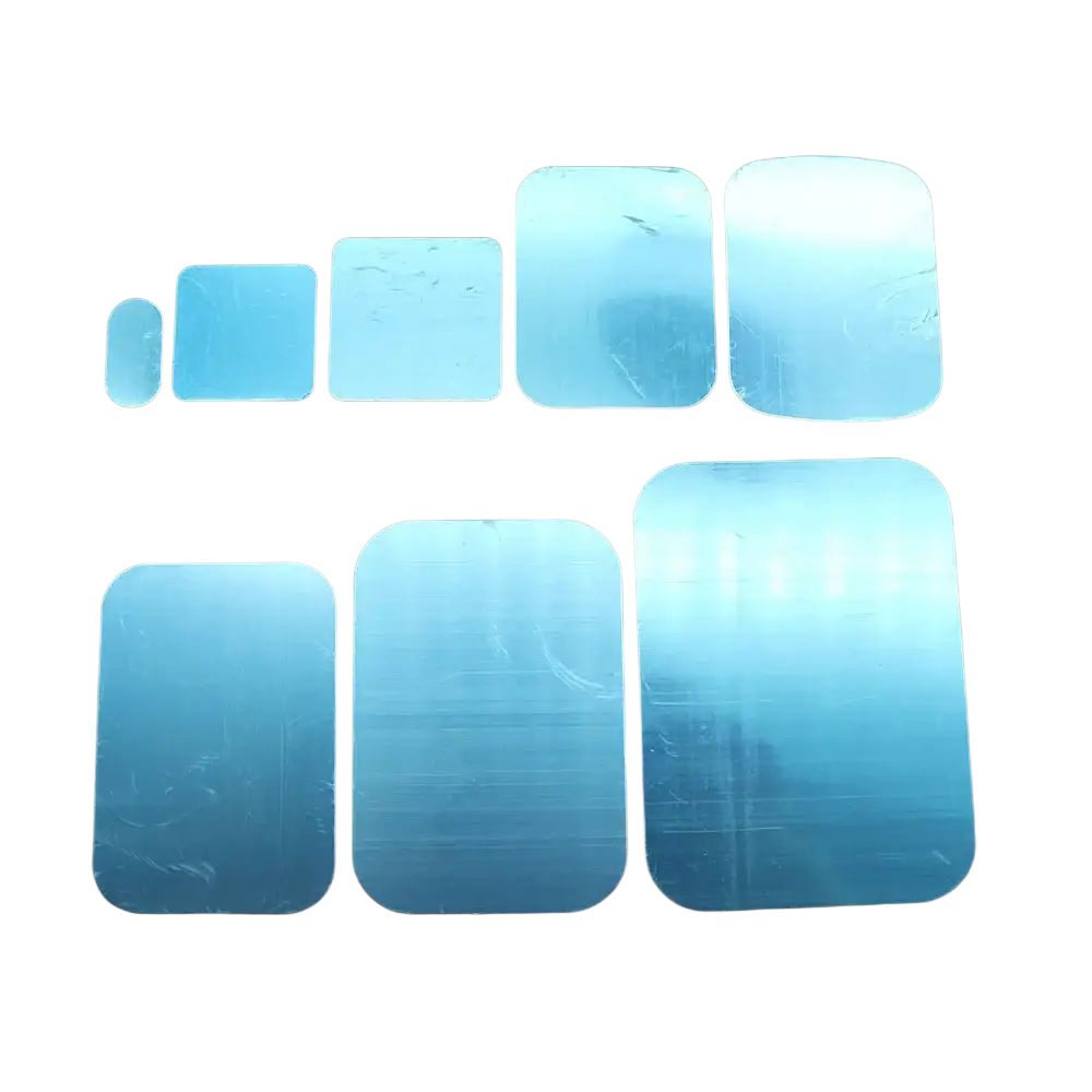 Set of seven translucent blue rectangular adhesive pads for metal plate disk in magnetic car phone holder kits