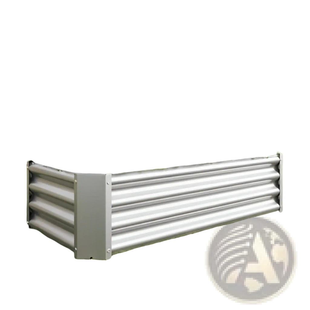 Metal raised garden bed 4x2x1ft galvanized silver corrugated planter with red and green flowering plants inside