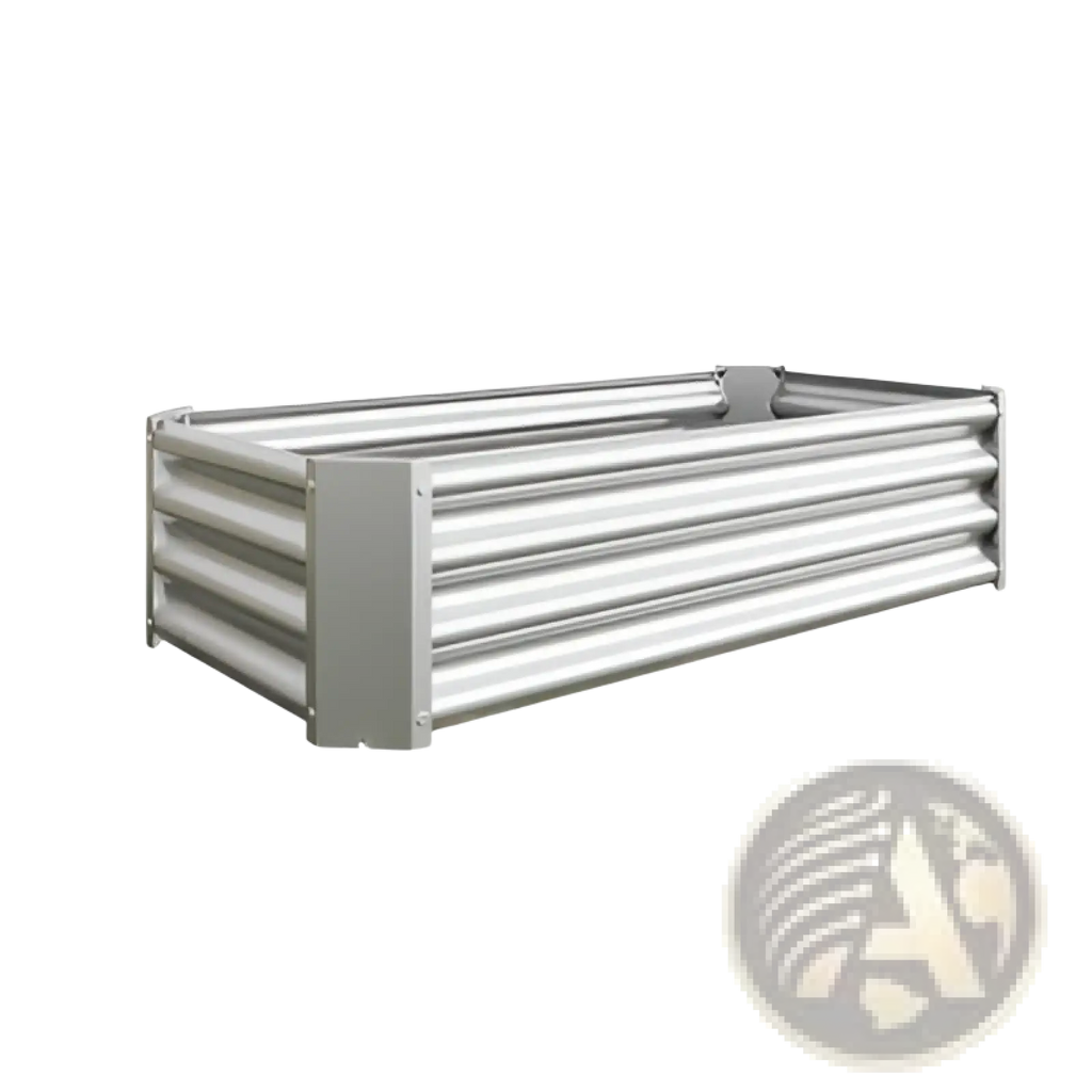 Silver galvanized steel raised garden bed with corrugated sides and reinforced corners 4x2x1ft planter