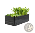 Black metal raised garden bed with horizontal slats and green plants 6x3x2ft galvanized planter box